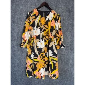 Who What Wear Dress Women M Floral Long Sleeve Black‎ Yellow Garden Boho Work